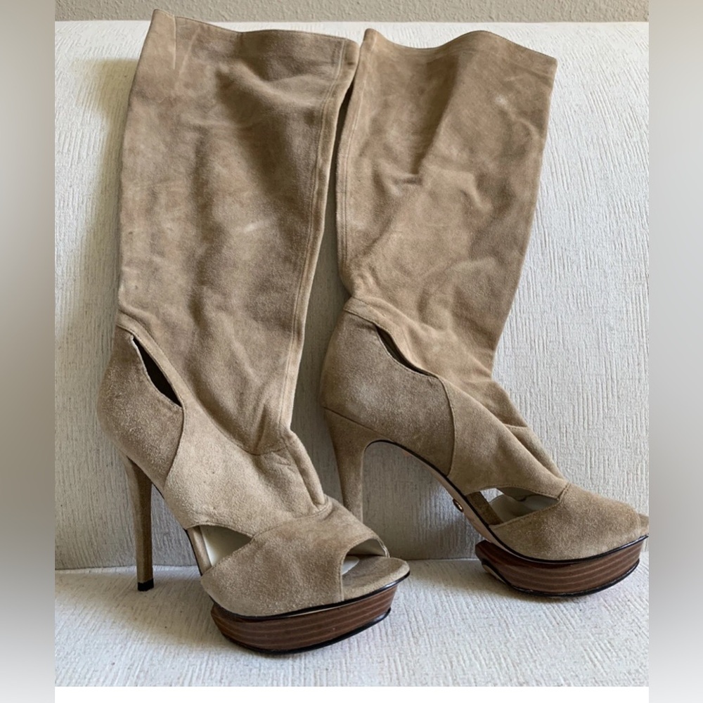 VELVET ANGELS Delano Calf High Leather/Suede Cut-out Boots Sz 7
